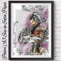 Anatomical Lady Skeleton, Gothic Victorian Wall Decor, Dark Romantic Hangings Poster, Heart Love, Dictionary Book Page Art - thumbnail 2