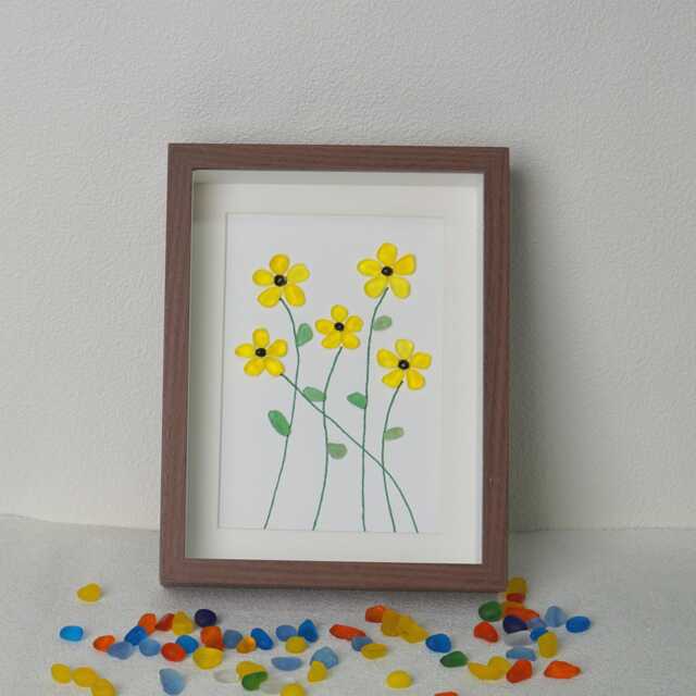 Handcrafted Sea Glass Flower Art Coastal Home Decor - 8.6x6.7 Inches - image 1