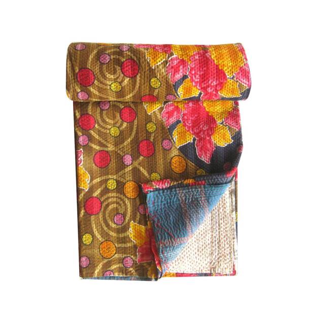 Handmade Cotton Kantha Quilt Twin Sari Blanket - image 1