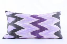 Ikat Silk Velvet Pillow 16x24 - Handmade Boho Cushion Cover Turkish Home Decor Accent
