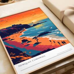 Newquay Cornwall Beach Sunset Art Print UK Coastal Poster - thumbnail 3