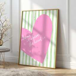 Retro Pink & Green Heart Print Funky Home Wall Art - thumbnail 2