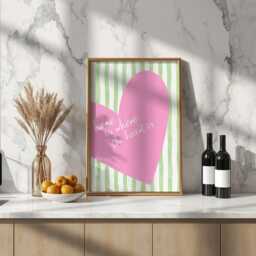 Retro Pink & Green Heart Print Funky Home Wall Art - thumbnail 3