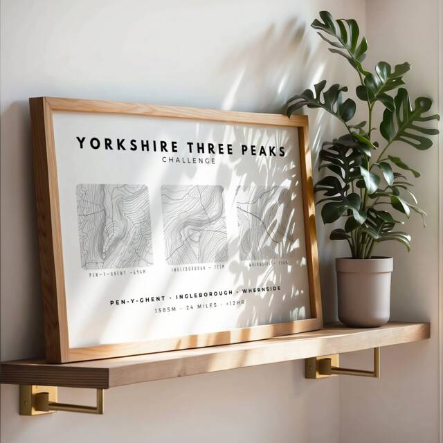Yorkshire Three Peaks Print Minimalist Mountain Contour Art, Ingleborough, Pen-Y-Ghent & Whernside - image 1