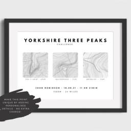 Yorkshire Three Peaks Print Minimalist Mountain Contour Art, Ingleborough, Pen-Y-Ghent & Whernside - thumbnail 2