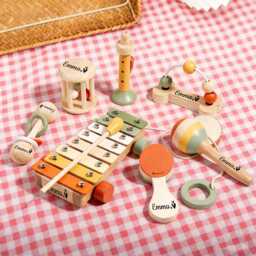 Personalized Wooden Baby Musical Toy Set, Custom Name Montessori Instrument Kit, 7Pcs Toddler Music Rattles, Birthday & Shower Gift - thumbnail 4
