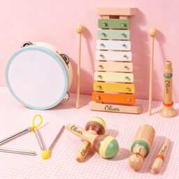 Personalized Wooden Baby Musical Toy Set, Custom Name Montessori Instrument Kit, 7Pcs Toddler Music Rattles, Birthday & Shower Gift - thumbnail 3