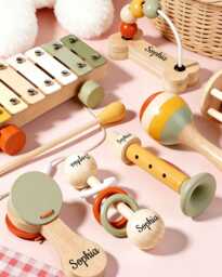 Personalized Wooden Baby Musical Toy Set, Custom Name Montessori Instrument Kit, 7Pcs Toddler Music Rattles, Birthday & Shower Gift - thumbnail 1