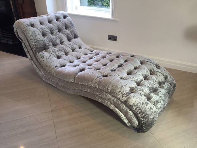 Unique British Handmade Silver Crushed Velvet Chesterfield Chaise Lounge - Modern Comfortable Wave Design - image 1