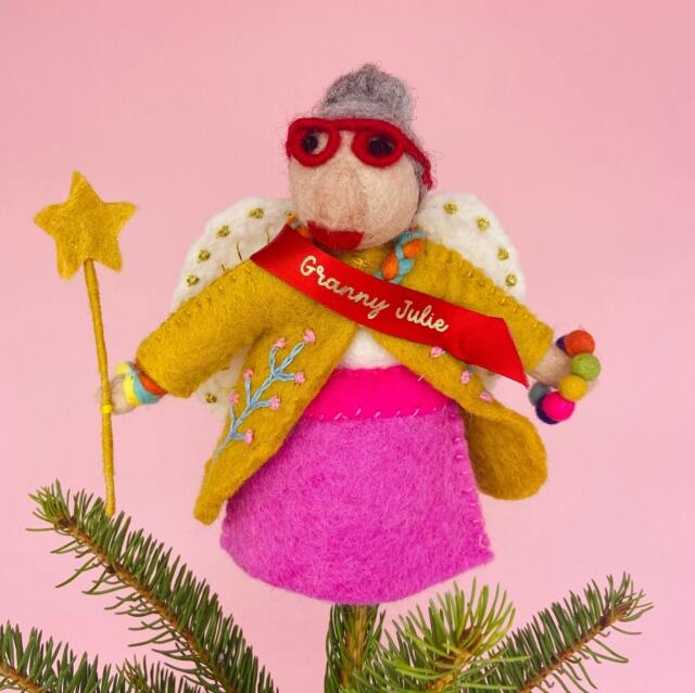 Felt Fairy Godmother Christmas Tree Topper - Personalised Yellow Decorations Gift Ideas - image 1