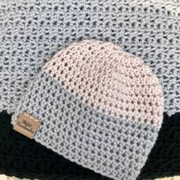 Crocheted Unisex Baby Blanket & Beanie Hat Skully Set The Color Block - thumbnail 2