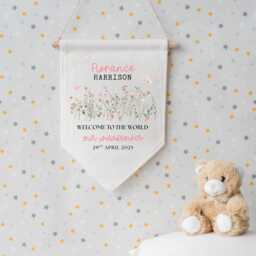 Personalised Linen Flag - Our Wildflower Custom Kids Bedroom Wall Decor Birthday Gift For Boy Girl New Baby Nursery Parents - thumbnail 2