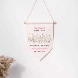 Personalised Linen Flag - Our Wildflower Custom Kids Bedroom Wall Decor Birthday Gift For Boy Girl New Baby Nursery Parents - thumbnail 1