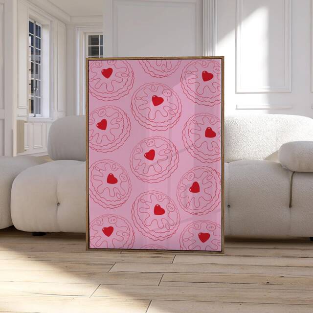 Pink Jammie Dodger Biscuit Wall Art Print, Kitchen Poster, For Kitchen, Dining Room, Retro Print 2807 - image 1