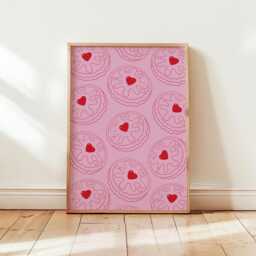 Pink Jammie Dodger Biscuit Wall Art Print, Kitchen Poster, For Kitchen, Dining Room, Retro Print 2807 - thumbnail 2