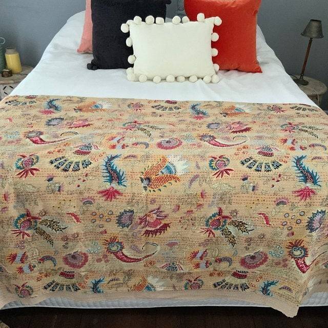 Indian Kantha Quilt, Kantha Throw, Bedcover, Bedspreads, Sofa Cover, Cotton Kantha Quilt, Quilt For Sale, Queen Size Bedspread - image 1