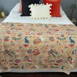 Indian Kantha Quilt, Kantha Throw, Bedcover, Bedspreads, Sofa Cover, Cotton Kantha Quilt, Quilt For Sale, Queen Size Bedspread - thumbnail 1