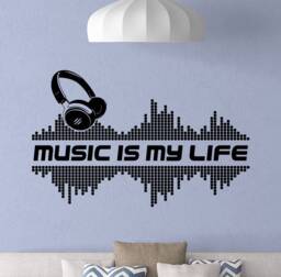 Music Is My Life Wall Decal Headphones Poster Quote Dj Gifts Sign Vinyl Sticker Studio Office Decor Home Art 903 - thumbnail 1