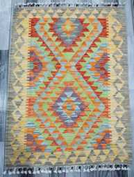 Kilim Rug Classic, Handmade Artisan Afghan Turkish Scandinavian Navajo Bohemian Wool Flatweave Multicolour 111x83 cm - thumbnail 1