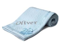 Personalised Baby Blanket Knitted Wrap With Sherpa Back & Bow Gift Newborn Girl Boy Pram Warm Quality New Embroidered Present - thumbnail 1