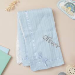Personalised Baby Blanket Knitted Wrap With Sherpa Back & Bow Gift Newborn Girl Boy Pram Warm Quality New Embroidered Present - thumbnail 2
