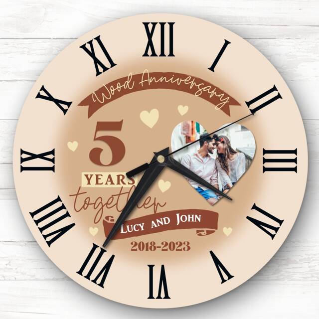 5Th Wedding Anniversary Wood Photo Personalised Gift Clock - image 1