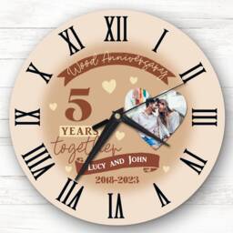 5Th Wedding Anniversary Wood Photo Personalised Gift Clock