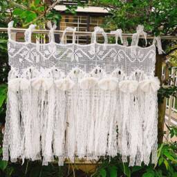 Hand Crochet Lace Curtain Boho Shabby Chic Valance With Fringe - thumbnail 2
