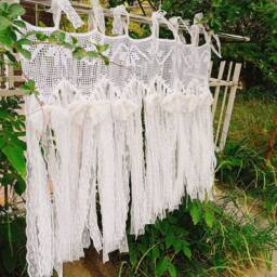 Hand Crochet Lace Curtain Boho Shabby Chic Valance With Fringe - thumbnail 4