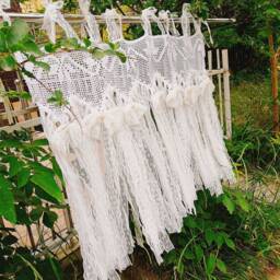 Hand Crochet Lace Curtain Boho Shabby Chic Valance With Fringe - thumbnail 3