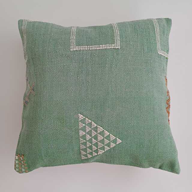 Moroccan Cactus Silk Cushion Cover, Handmade Sage Green Sabra Throw Pillow, Scatter 20''x20''/50x50 cm - image 1