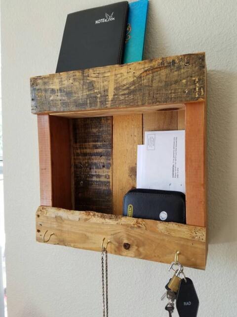 Reclaimed Pallet Wood & Pine Shelf - Entryway, Doorway, Anywhere Wall-Mounted Recycled Wood Shelves & Wall Hooks - image 1