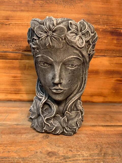 stone Garden Large Female Girl Ladt With Leaves Planter Plant Pot Ornament - image 1