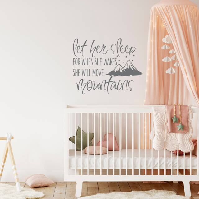 Mountains Nursery Wall Decal Let Her Sleep, Baby Girl Quote Decor Ww218 - image 1