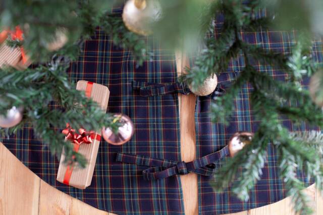 Brown & Green Tree Skirt, Plaid Brown Tartan Christmas Skirt - image 1
