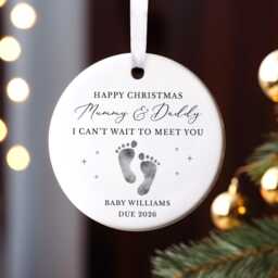 Personalised Baby Bump Ornament, Christmas Pregnancy Announcement, New Grandparents, Expecting Parents Tree Bauble Gift - thumbnail 2