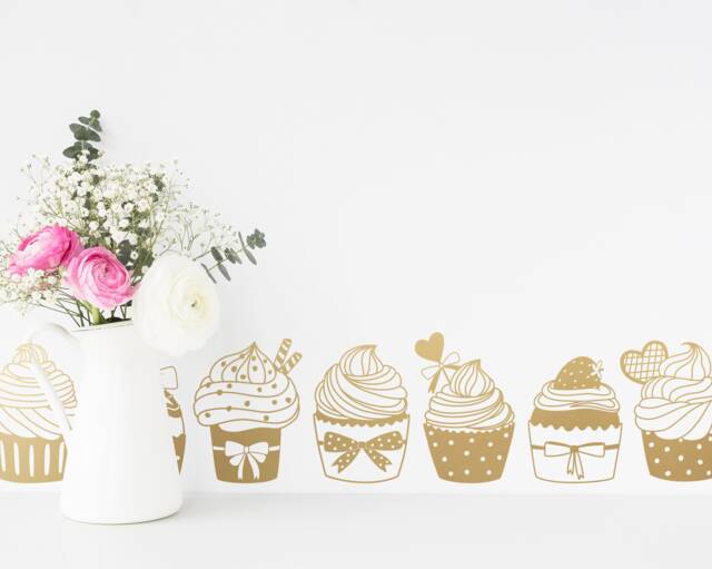 Cupcake Wall Decals - Bakery Decor, Girls Bedroom Stickers, Nursery Kids Room Removable - image 1