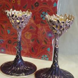 Tree Of Life Candlesticks in Purple. Shabbat Candle Holders, Shabbos Candlsticks - thumbnail 2