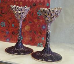 Tree Of Life Candlesticks in Purple. Shabbat Candle Holders, Shabbos Candlsticks - thumbnail 1