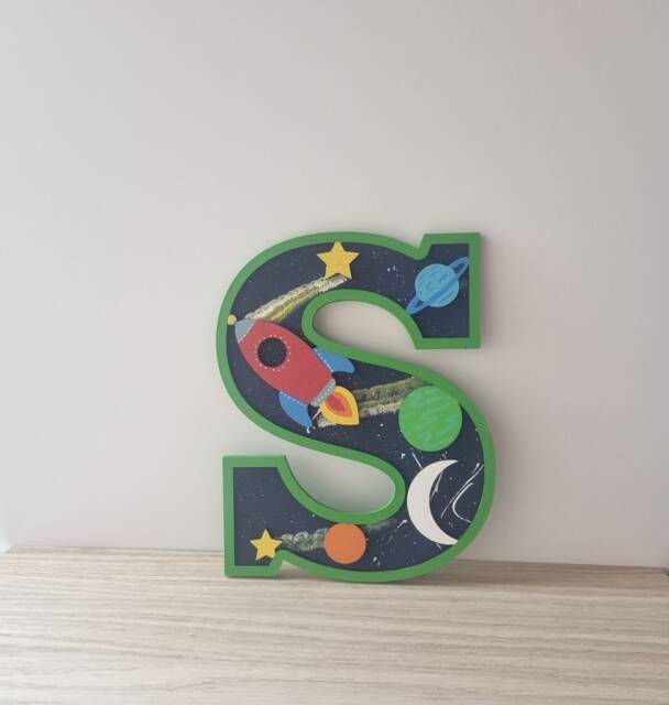 Personalised Space Theme Wooden Letter Kids Room Decor, Custom Name Sign - image 1