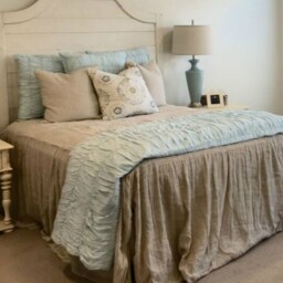 Bedspread With Gathered Ruffle Fall, Linen Bedspread, Bedding Linen, Chic Bedding, Shabby Look, Queen King - thumbnail 4