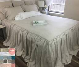 Bedspread With Gathered Ruffle Fall, Linen Bedspread, Bedding Linen, Chic Bedding, Shabby Look, Queen King