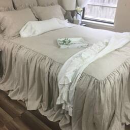 Bedspread With Gathered Ruffle Fall, Linen Bedspread, Bedding Linen, Chic Bedding, Shabby Look, Queen King - thumbnail 2