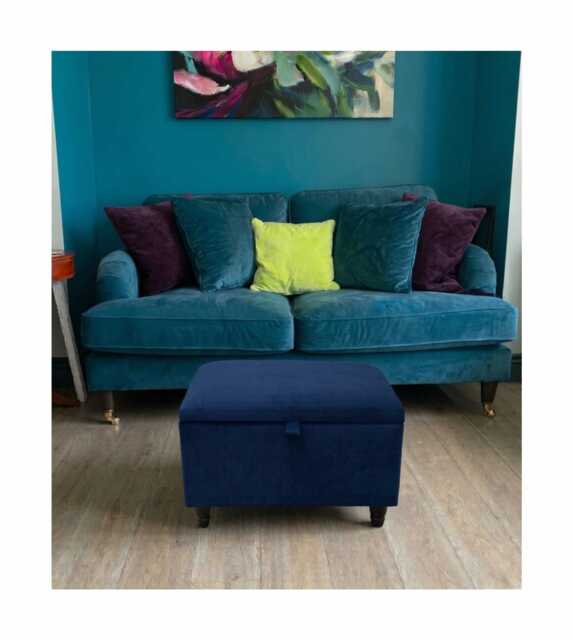 Plush Velvet Ottoman Box With Black Wooden Legs Coffee Table, Footstool, Living & Bed Room - image 1