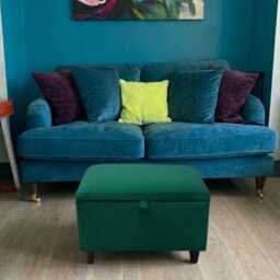 Plush Velvet Ottoman Box With Black Wooden Legs Coffee Table, Footstool, Living & Bed Room - thumbnail 2