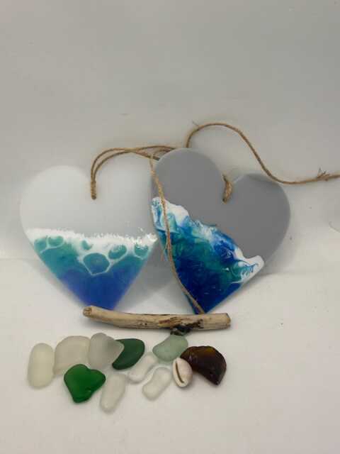 Ocean-Inspired Resin Heart Wall Hanging - Coastal Decor Handmade Acrylic Art Beach House Gift Nautical Home - image 1