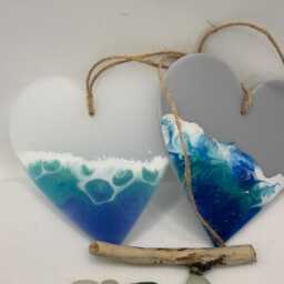 Ocean-Inspired Resin Heart Wall Hanging - Coastal Decor Handmade Acrylic Art Beach House Gift Nautical Home - thumbnail 3