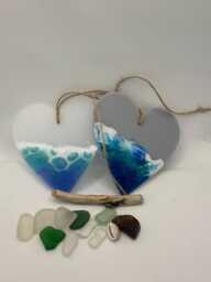Ocean-Inspired Resin Heart Wall Hanging - Coastal Decor Handmade Acrylic Art Beach House Gift Nautical Home