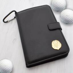 Gold Lion Design - Personalised Leatherette Golf Organiser Complete With Divot Repairer, Marker, Tees, Scorecard & Pencils