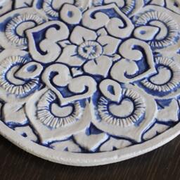 Wall Hanging Ceramic Circle With Mandala Design For Bathroom Decor, Outdoor Art, Tile Kitchen #1 21cm Blue - thumbnail 2